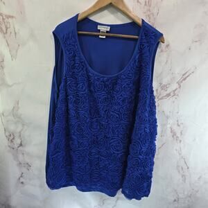Catherines Tank Top Women 3X 26 28 Blue Blouse Knit Flower Cobalt Royal Scoop